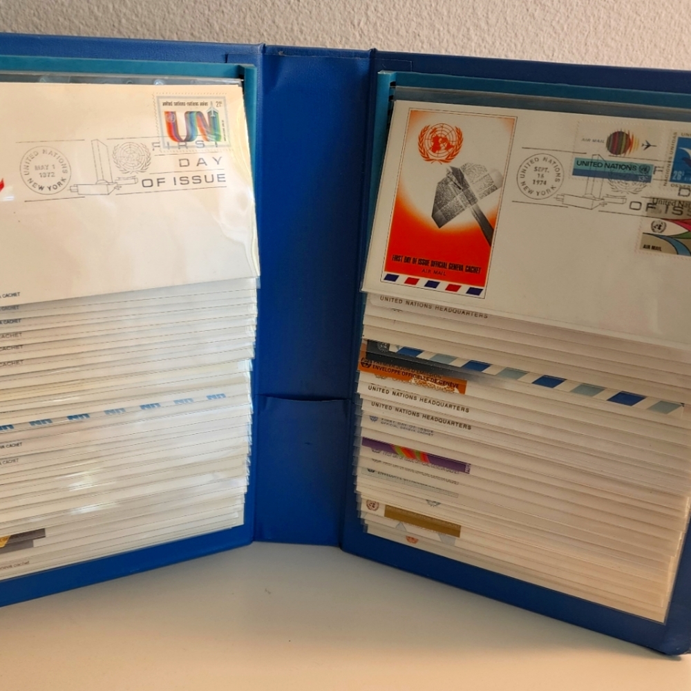 Vintage United Nations Stamps (1972-1977) First Day Covers in Album